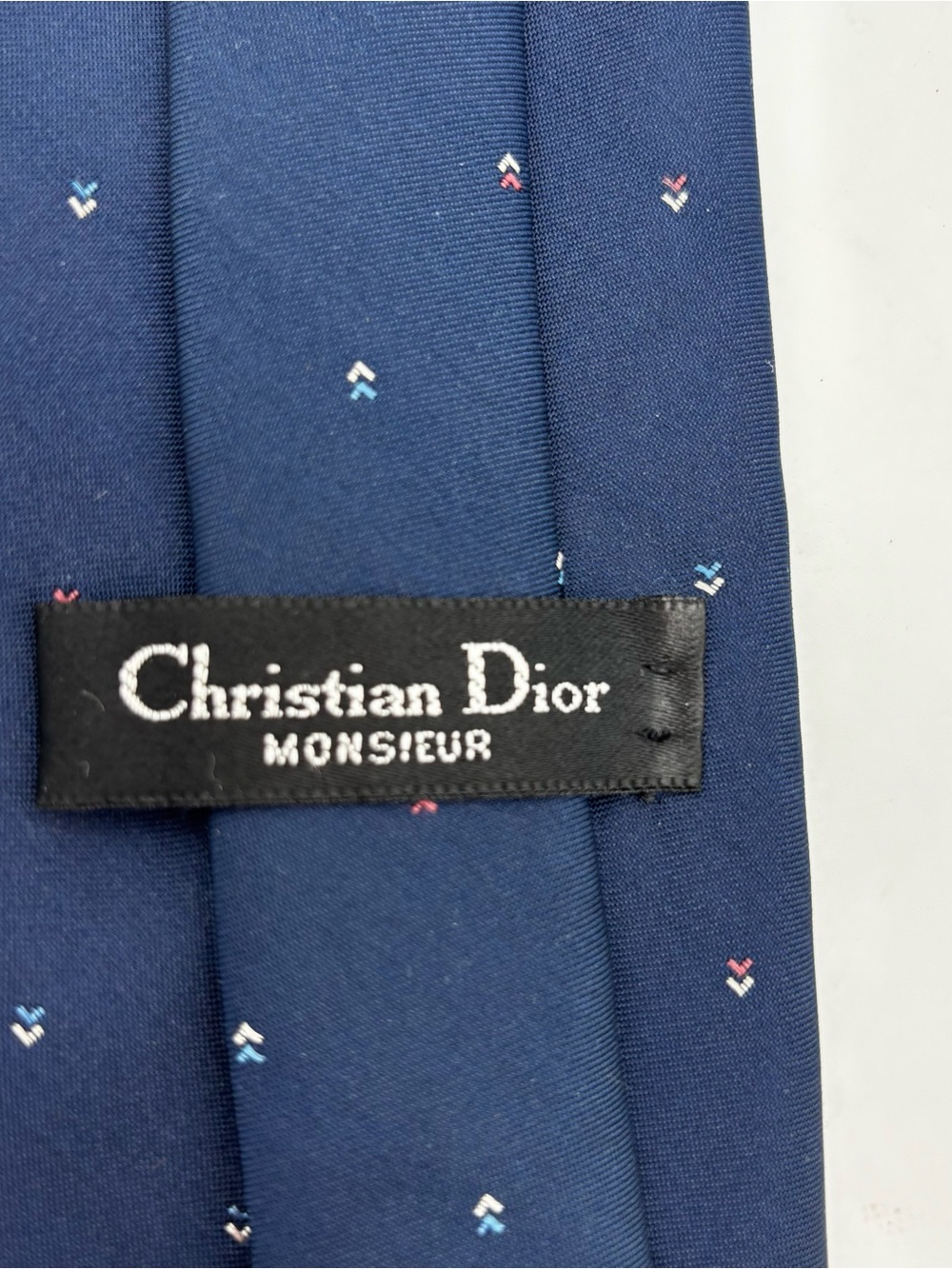 Christian Dior Men's Tie Vintage Navy Subtle Geometric Embroidered Logo